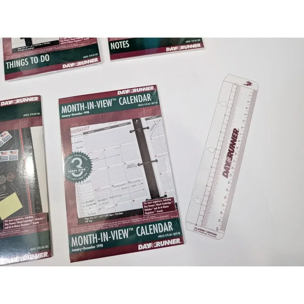 Vintage 90s Day Runner Planner Note Pad Address Pages Zip Pouch Ruler Lot New